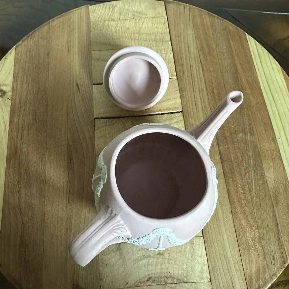 Wedgwood Pink White Jasperware Mini Teapot 3.6 Inch Lid Floral Classical Signed